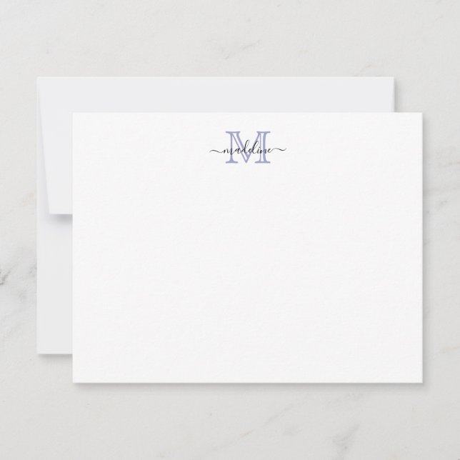 Modern Script - mycket Peri Lila Lavender Monogram Anteckningskort (Framsida)