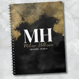 Modern Script Namn Black Guld Monogram Anteckningsbok