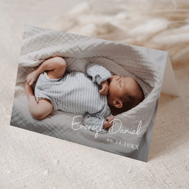 Modern Script Namn Foto Baby  Tack Kort (Simple Script Photo Baby Thank You Cards.)