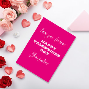 Modern Script Namn Shock rosa Valentines day-kort Hälsningskort