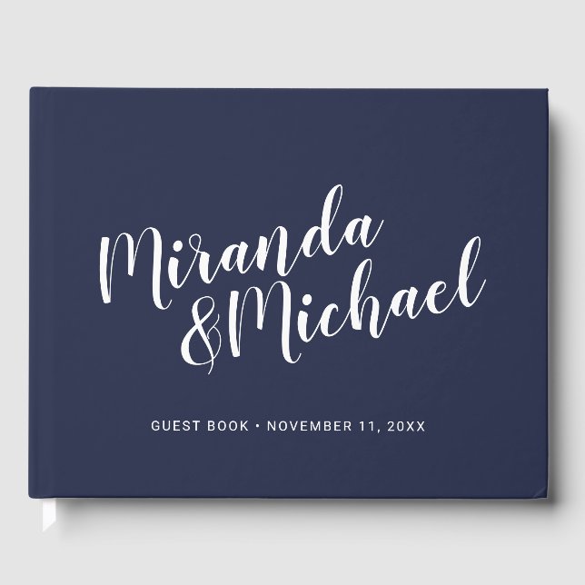 Modern Script Nautical Navy Blue Bröllop Gästböcker (Framsida)