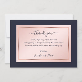 Modern Script Navy Blue Blush Rose Guld Tack Kort