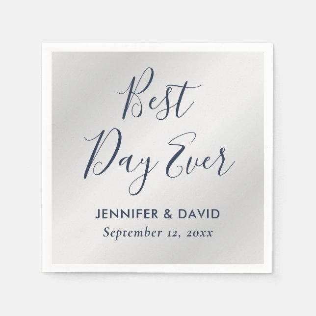 Modern Script Navy Blue och Silver Bröllop Pappersservett (Framsidan)