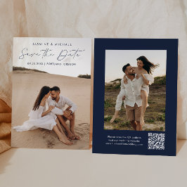 Modern Script Navy QR-kod 2 Foto Spara Datumet