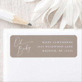 Modern Script Neutral Baby Shower Returadress Etikett