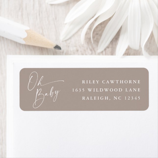 Modern Script Neutral Baby Shower Returadress Etikett (Insitu)