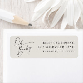 Modern Script Neutral Baby Shower Returadress Etikett