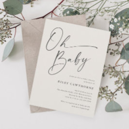 Modern Script Neutral Oh Baby Shower Inbjudningar