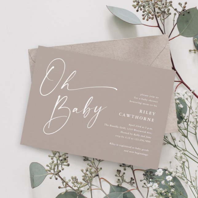Modern Script Neutral Oh Baby Shower Inbjudningar (Skapare uppladdad)
