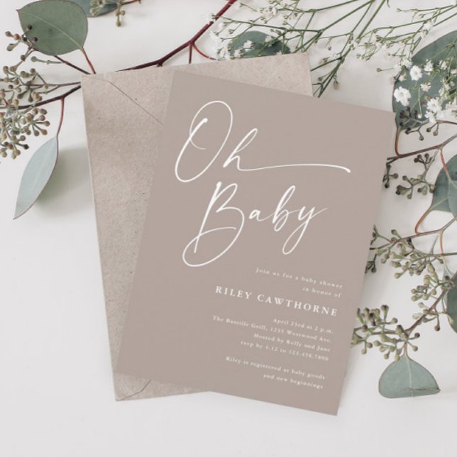 Modern Script Neutral Oh Baby Shower Inbjudningar (Skapare uppladdad)