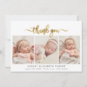 Modern Script Newborn Baby 3 Photo Tack Kort