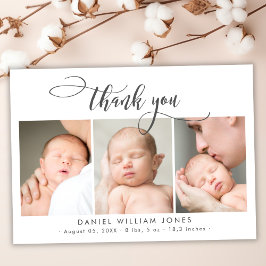 Modern Script Newborn Baby 3 Photo Tack Kort