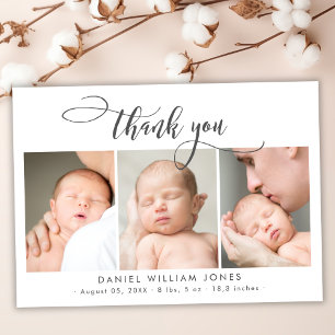 Modern Script Newborn Baby 3 Photo Tack Kort