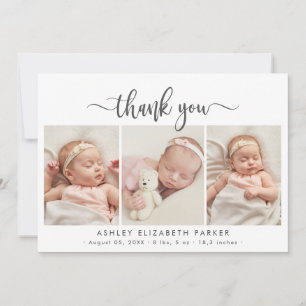Modern Script Newborn Baby 3 Photo Tack Kort