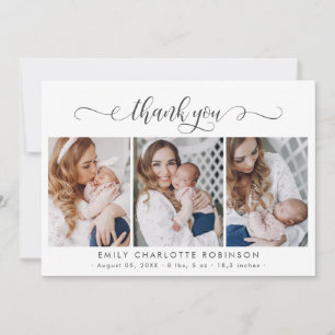Modern Script Newborn Baby 3 Photo Tack Kort