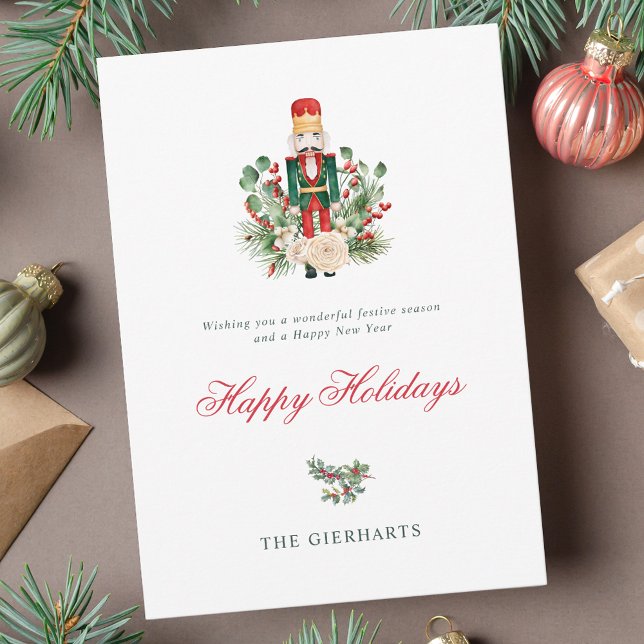 Modern Script Nutcracker Glad helg Julkort (Happy Holidays Nutcracker Christmas Greenery Greetings )