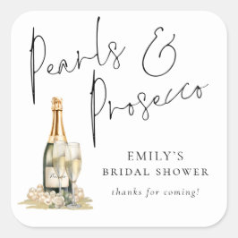 Modern Script Pärlor Prosecco Bröllopsfest Tack Fyrkantigt Klistermärke