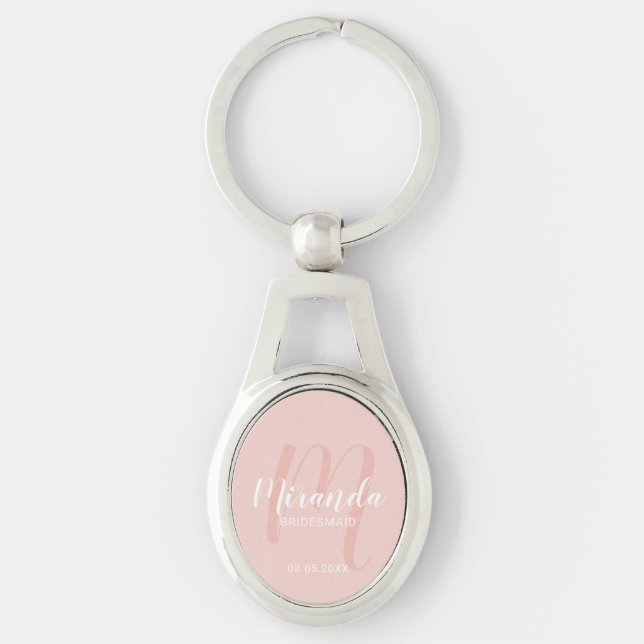 Modern Script Personlig Bridesmaid Ovalt Silverfärgad Nyckelring (Framsidan)