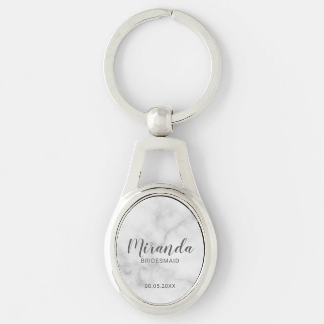 Modern Script Personlig Bridesmaid Ovalt Silverfärgad Nyckelring (Framsidan)