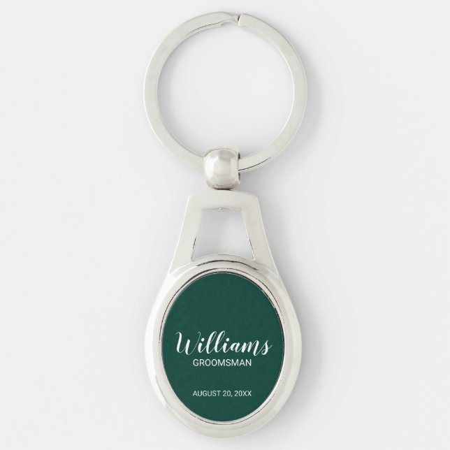 Modern Script Personlig Groomsmans Namn Ovalt Silverfärgad Nyckelring (Framsidan)