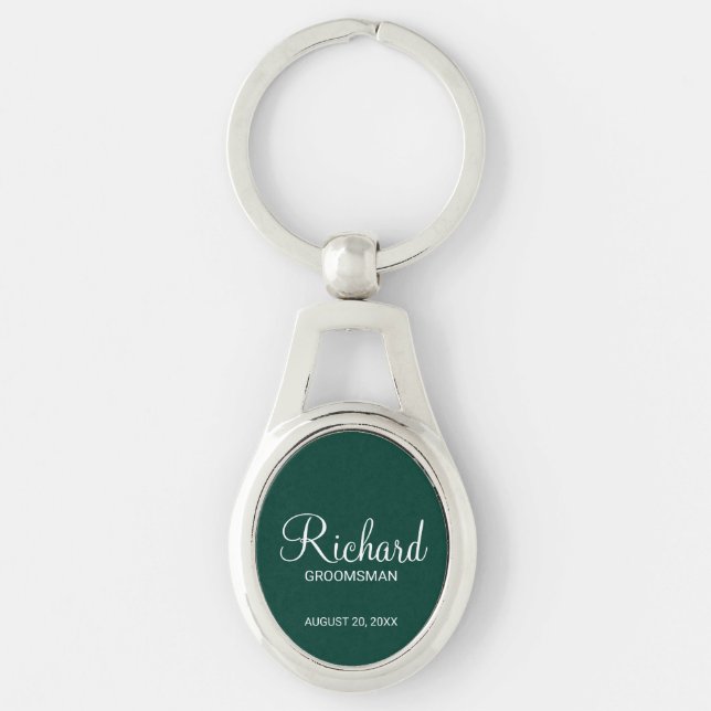 Modern Script Personlig Groomsmans Namn Ovalt Silverfärgad Nyckelring (Framsidan)