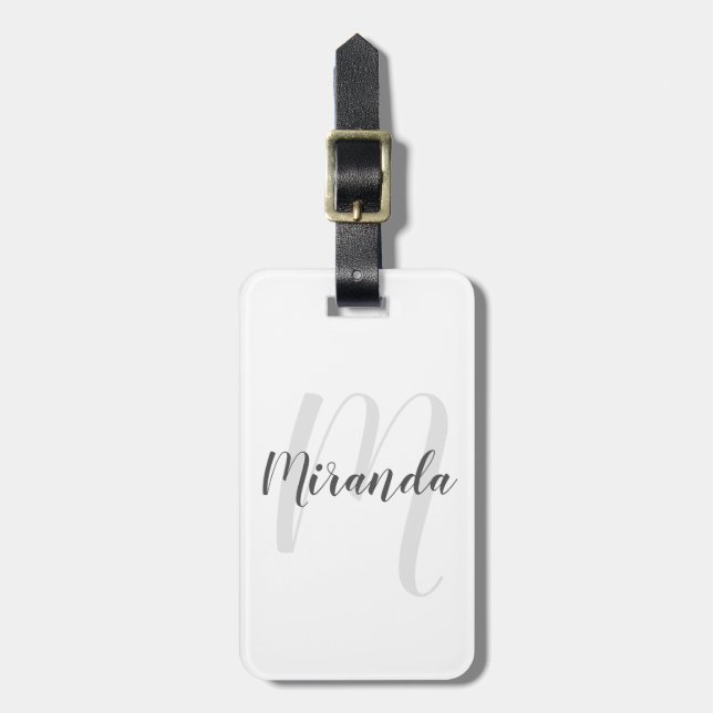 Modern Script Personlig Monogram och Namn Bagagebricka (Vertikal Framsida)