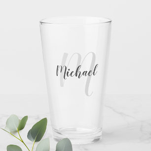 Modern Script Personlig Monogram och Namn Glaskopp