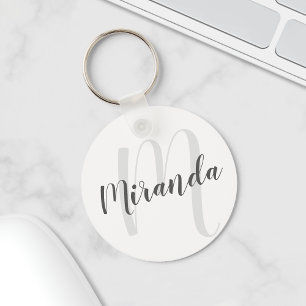Modern Script Personlig Monogram och Namn Nyckelring