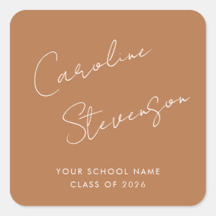 Modern Script Personlig Studenten Terracotta Fyrkantigt Klistermärke