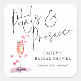 Modern Script Petals Prosecco Bröllopsdusch Tack Fyrkantigt Klistermärke