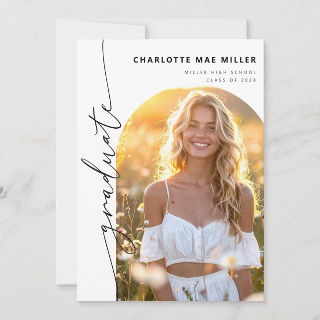 Modern Script Photo Arch Graduation Announcement Meddelande (Framsida)