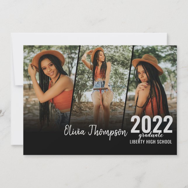 Modern Script Photo Collage Black Studenten Inbjudningar (Framsida)