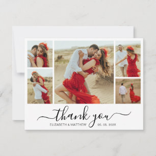 Modern Script Photo Collage Bröllop Tack Kort