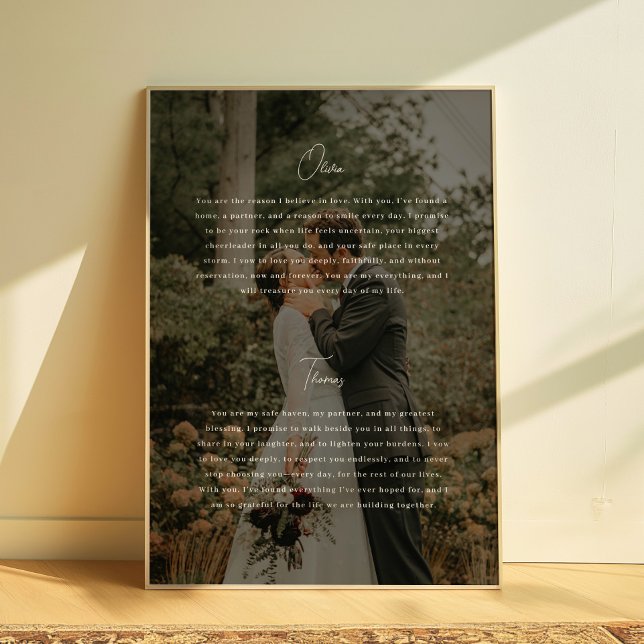 Modern Script Photo Custom Wedding Vows Poster (Skapare uppladdad)