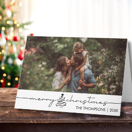 Modern Script Photo Family Christmas Custom Kort
