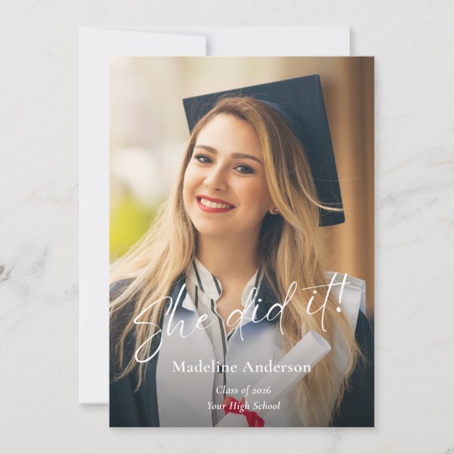 Modern Script Photo Graduation Announcement Inbjudningar (Framsida)