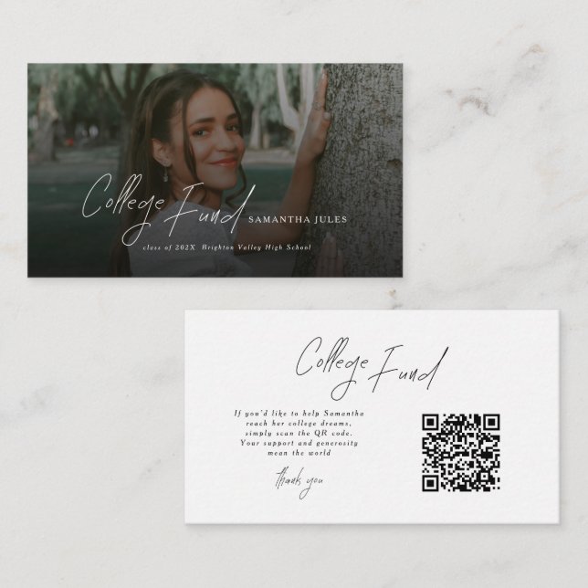 Modern Script Photo Graduation College Fund Tilläggskort (Fram/baksida)