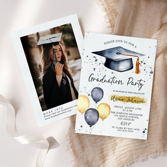 Modern Script Photo Graduation Party Invitation  Inbjudningar (Skapare uppladdad)