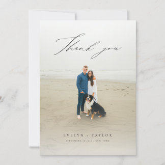 Modern Script Photo Overlay Wedding Message Tack Kort