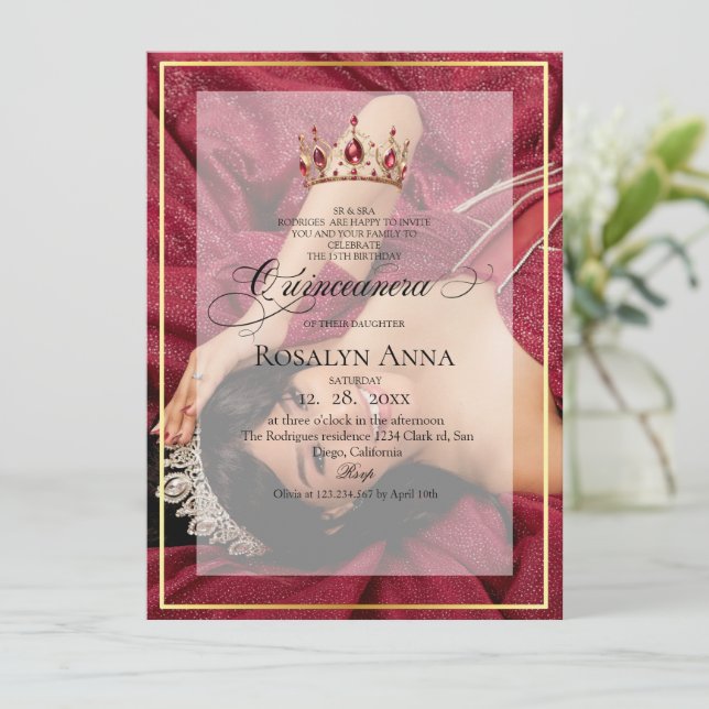 Modern Script Photo Prinsessa Quinceañera  Inbjudningar (Stående Fram)