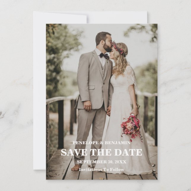 Modern Script Photo Wedding Save The Date Inbjudningar (Framsida)