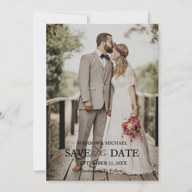 Modern Script Photo Wedding Save The Date Inbjudningar (Framsida)