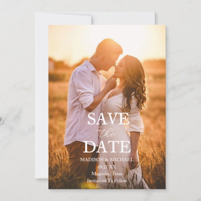 Modern Script Photo Wedding Save The Date Inbjudningar (Framsida)