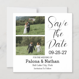 Modern Script Photo Wedding Save The Date Magnetisk Inbjudningskort