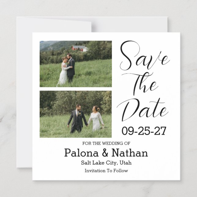 Modern Script Photo Wedding Save The Date Magnetisk Inbjudningskort (Framsida)