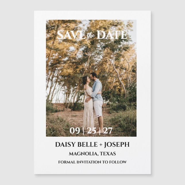 Modern Script Photo Wedding Save The Date Magnetisk Inbjudningskort (Framsida)