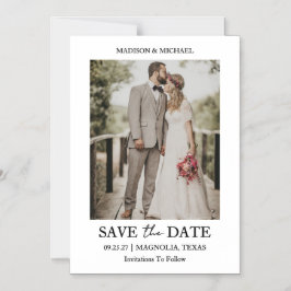 Modern Script Photo Wedding Save The Date Magnetisk Inbjudningskort