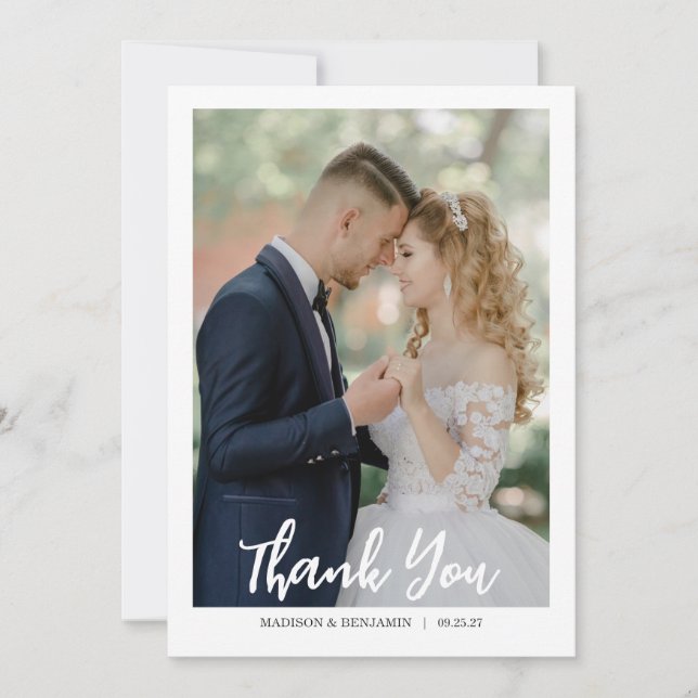 Modern Script Photo Wedding Tack Kort (Framsida)