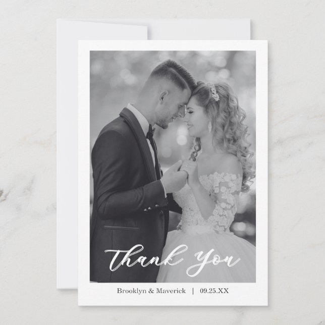 Modern Script Photo Wedding Tack Kort (Framsida)