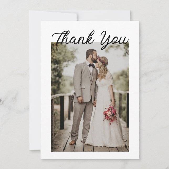 Modern Script Photo Wedding Tack Kort (Framsida)